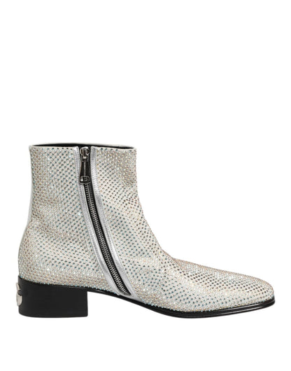 Dolce & Gabbana White Strass DG Logo Heels Ankle Boots Shoes – EU45/US12 par Dolce & Gabbana | Disponible sur Sandy Store ByNet