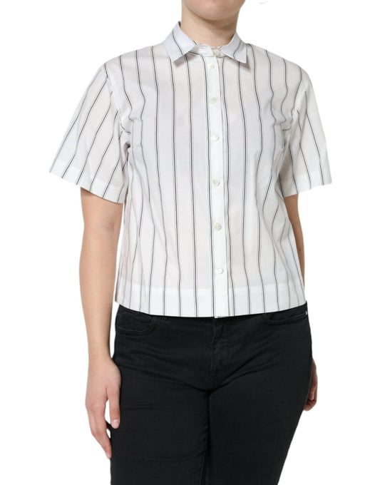 Dolce & Gabbana White Striped Collared Short Sleeve Polo Top – IT40|S par Dolce & Gabbana | Disponible sur Sandy Store ByNet