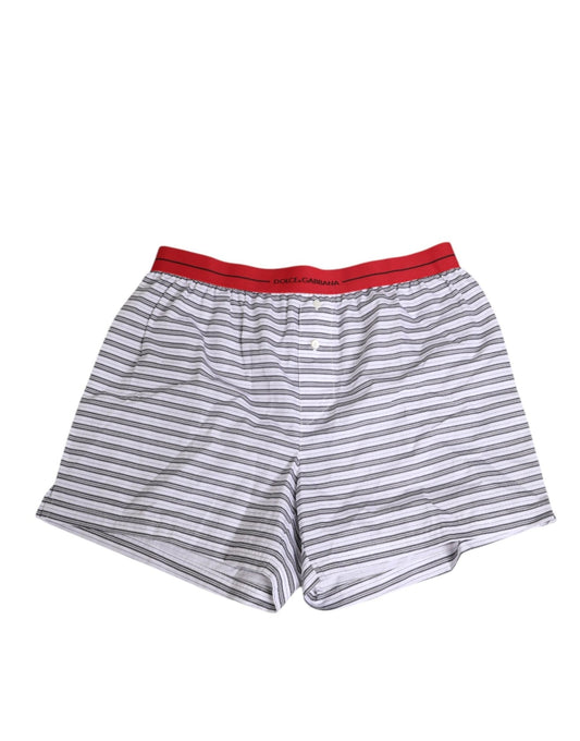 Dolce & Gabbana White Striped Cotton Red Waistband Shorts Swimwear – IT4 | S par Dolce & Gabbana | Disponible sur Sandy Store ByNet