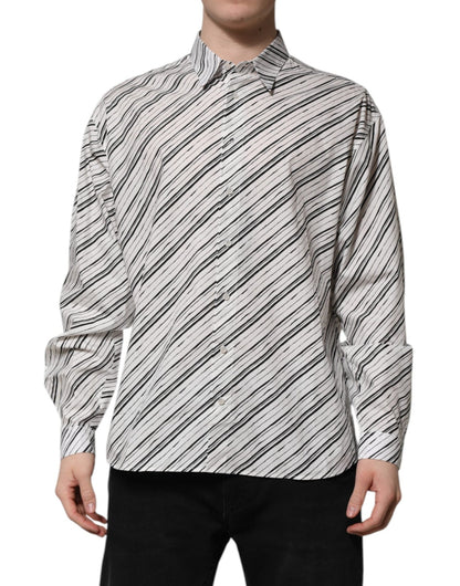 Dolce & Gabbana White Striped Long Sleeves Men Formal Shirt – IT42 | XL par Dolce & Gabbana | Disponible sur Sandy Store ByNet