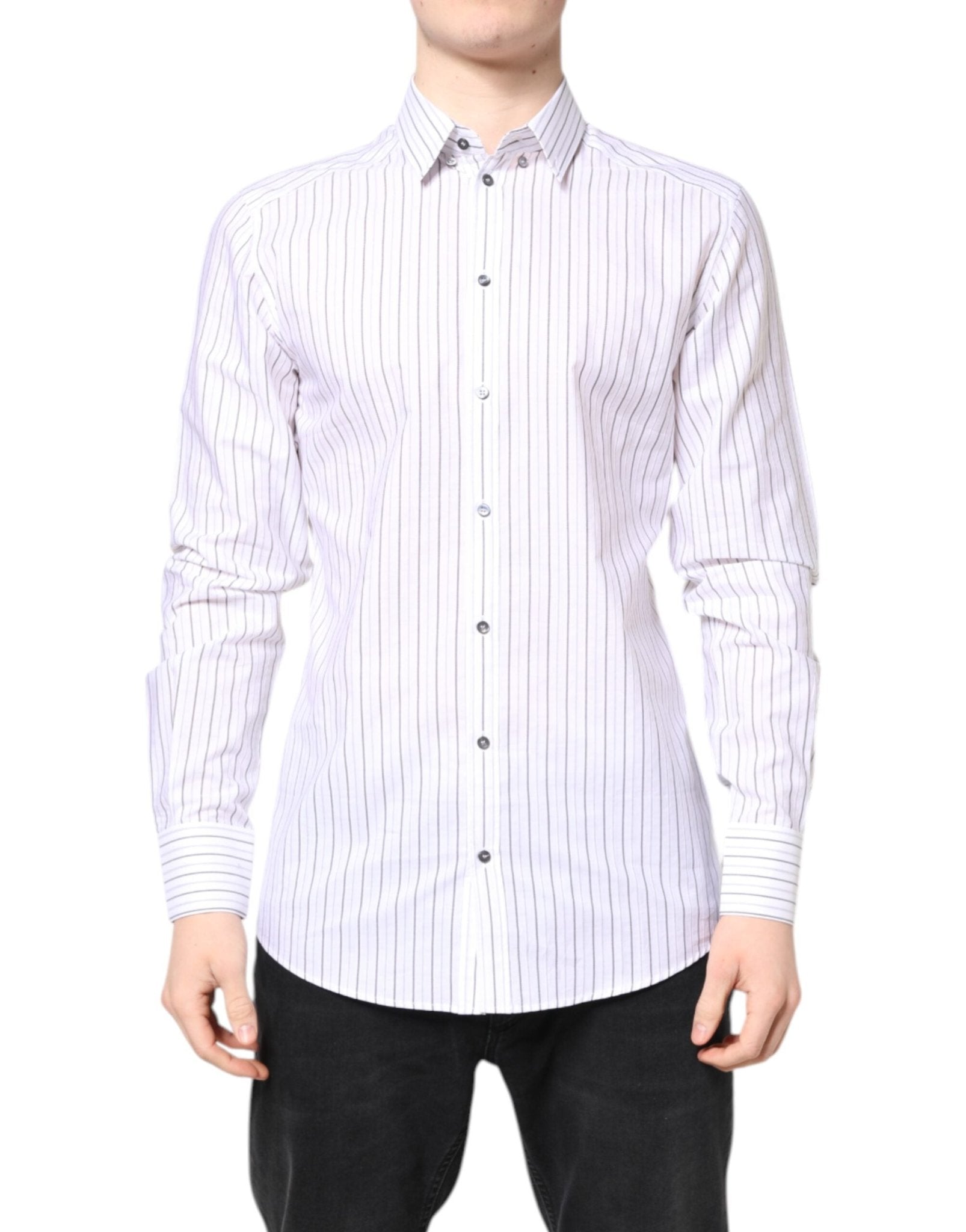 Dolce & Gabbana White Stripes Cotton GOLD Formal Dress Shirt – IT40 | M par Dolce & Gabbana | Disponible sur Sandy Store ByNet