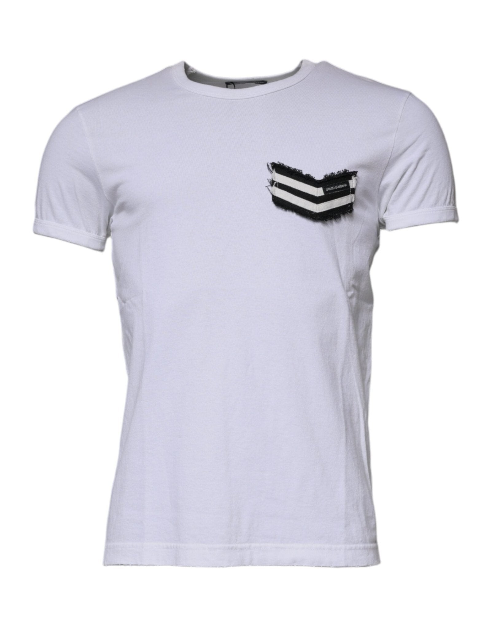 Dolce & Gabbana White Stripes Crew Neck Short Sleeves T-shirt – IT48 | M par Dolce & Gabbana | Disponible sur Sandy Store ByNet