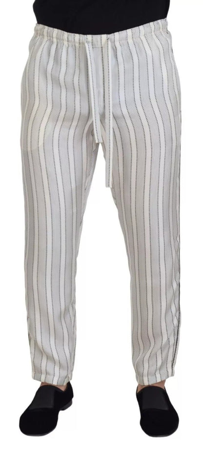 Dolce & Gabbana White Stripes Silk Lounge Trouser Pants – IT48 | M par Dolce & Gabbana | Disponible sur Sandy Store ByNet