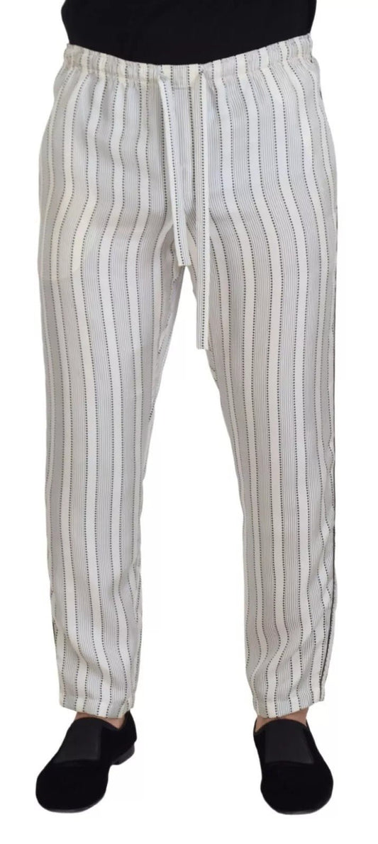 Dolce & Gabbana White Stripes Silk Lounge Trouser Pants – IT48 | M par Dolce & Gabbana | Disponible sur Sandy Store ByNet