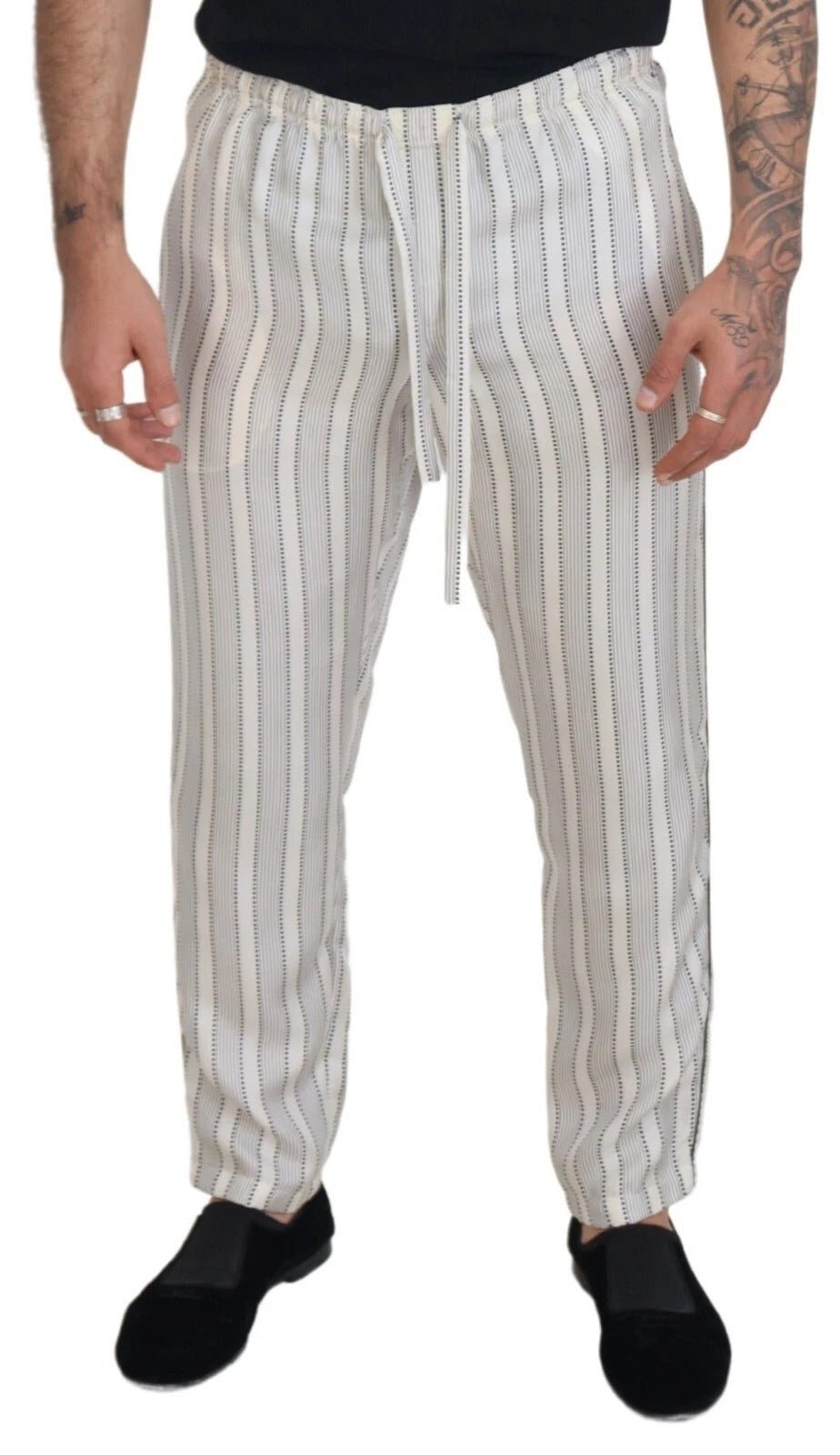 Dolce & Gabbana White Stripes Silk Lounge Trouser Pants – IT48 | M par Dolce & Gabbana | Disponible sur Sandy Store ByNet