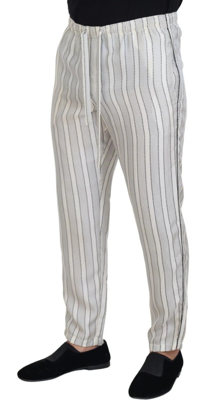 Dolce & Gabbana White Stripes Silk Lounge Trouser Pants – IT48 | M par Dolce & Gabbana | Disponible sur Sandy Store ByNet