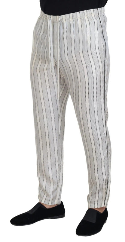 Dolce & Gabbana White Stripes Silk Lounge Trouser Pants – IT48 | M par Dolce & Gabbana | Disponible sur Sandy Store ByNet