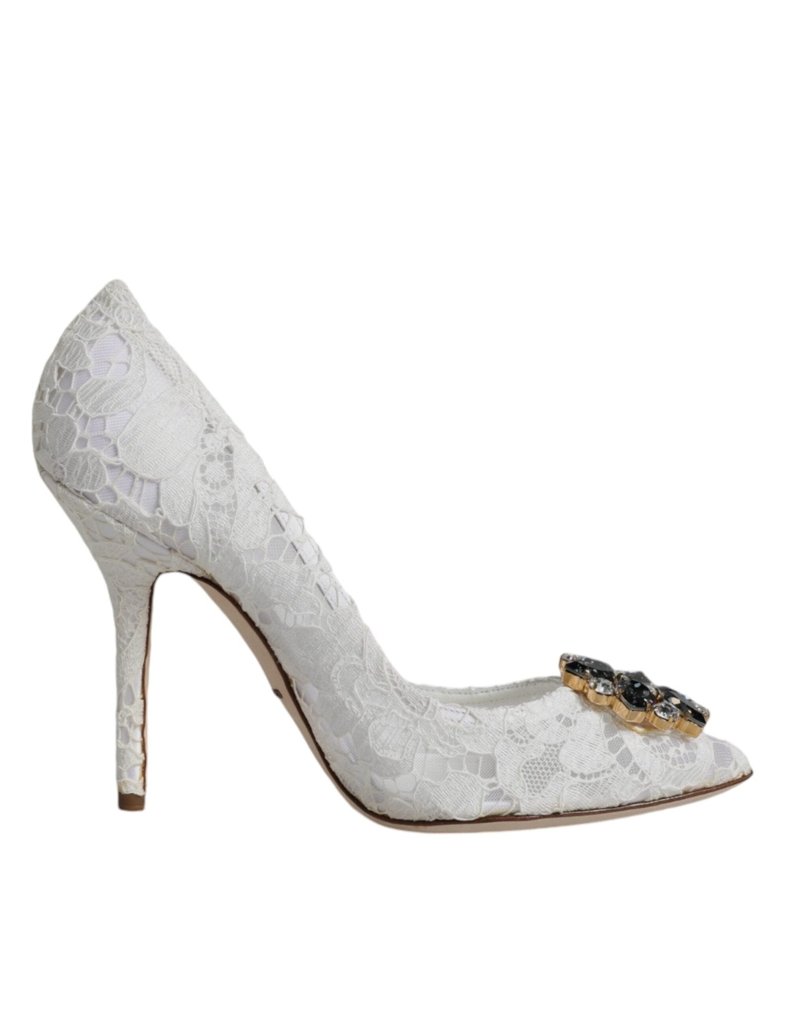 Dolce & Gabbana White Taormina Lace Crystal Heel Pumps Shoes - Sandy Store ByNet