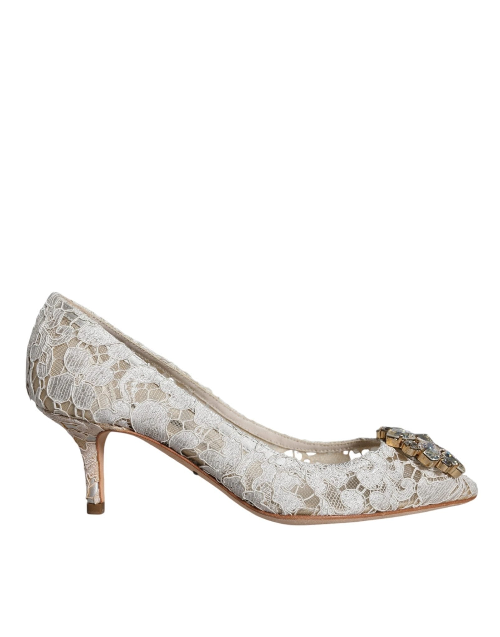 Dolce & Gabbana White Taormina Lace Crystal Heel Pumps Shoes - Sandy Store ByNet