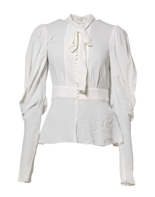 Dolce & Gabbana White Viscose Ascot Collar Long Sleeves Top – IT38 | XS par Dolce & Gabbana | Disponible sur Sandy Store ByNet