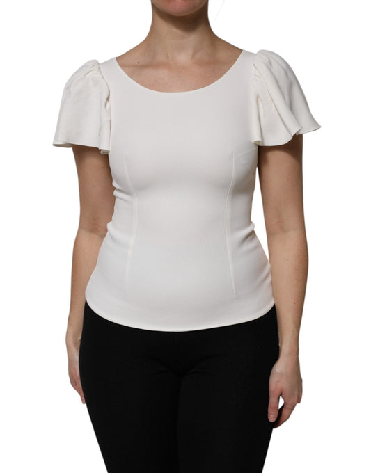 Dolce & Gabbana White Viscose Round Neck Short Sleeves Top – IT38 | XS par Dolce & Gabbana | Disponible sur Sandy Store ByNet