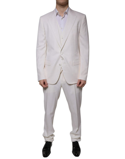 Dolce & Gabbana White Wool Silk 3 Piece SlimFit Formal Suit – IT52 | XL par Dolce & Gabbana | Disponible sur Sandy Store ByNet