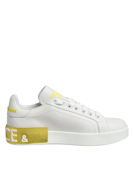 Dolce & Gabbana White Yellow Leather Low Top Sneakers Shoes – EU35.5/US5 par Dolce & Gabbana | Disponible sur Sandy Store ByNet