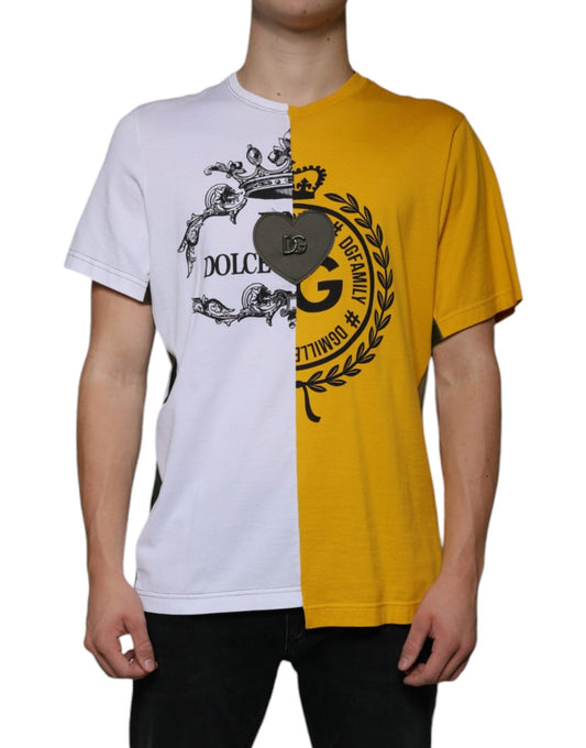 Dolce & Gabbana White Yellow Logo Print Short Sleeve T-shirt – IT50 | L par Dolce & Gabbana | Disponible sur Sandy Store ByNet
