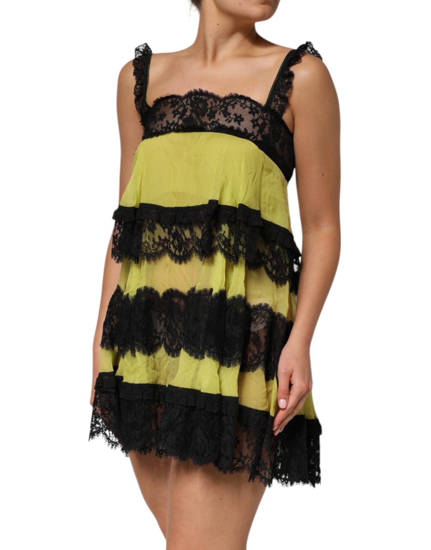 Dolce & Gabbana Yellow Black Babydoll Chemise Lingerie Dress – IT2 | S par Dolce & Gabbana | Disponible sur Sandy Store ByNet