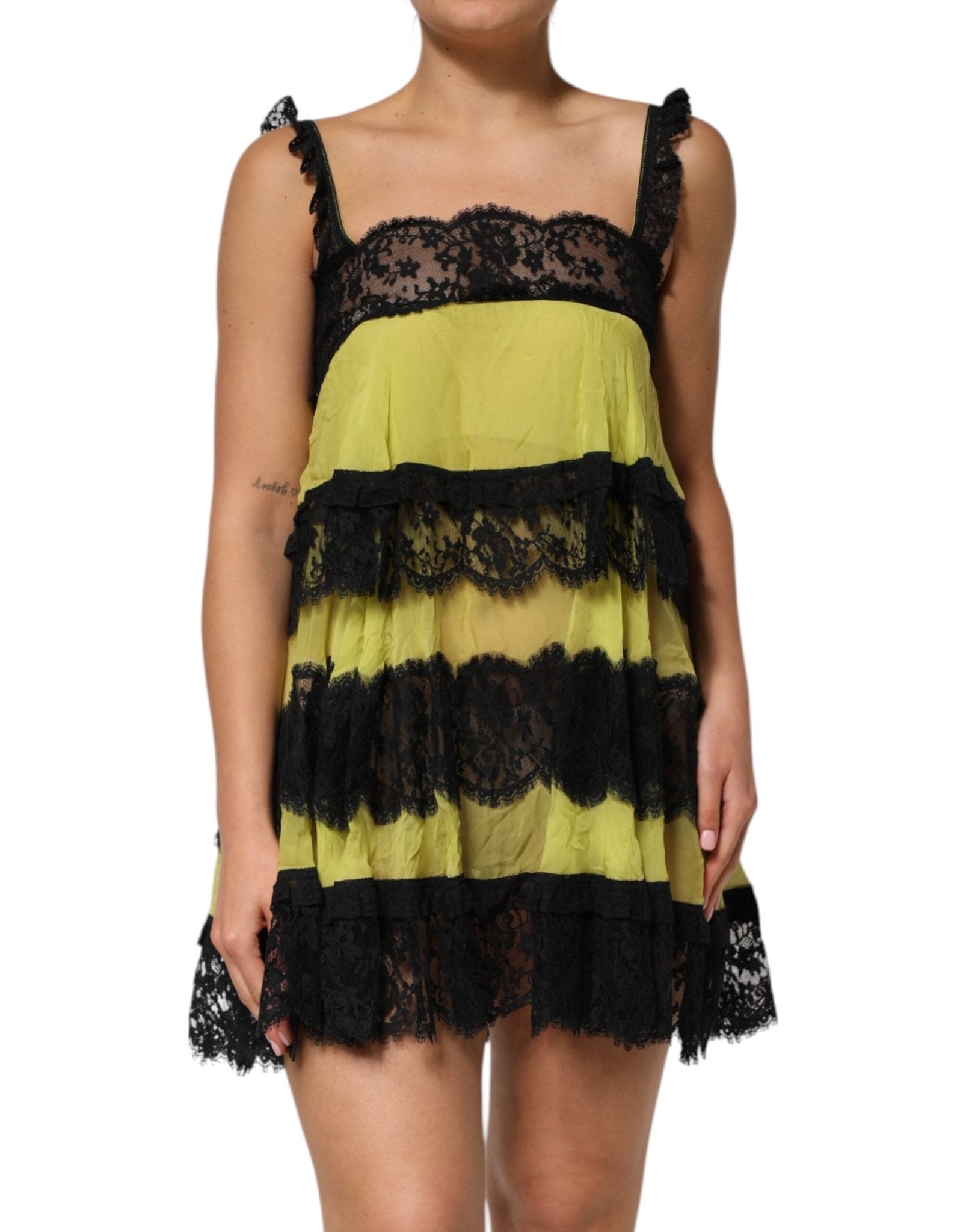 Dolce & Gabbana Yellow Black Babydoll Chemise Lingerie Dress – IT2 | S par Dolce & Gabbana | Disponible sur Sandy Store ByNet