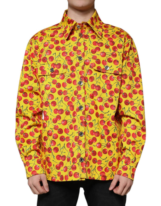 Dolce & Gabbana Yellow Cherry Button Down Men Casual Shirt – IT54 | XL par Dolce & Gabbana | Disponible sur Sandy Store ByNet