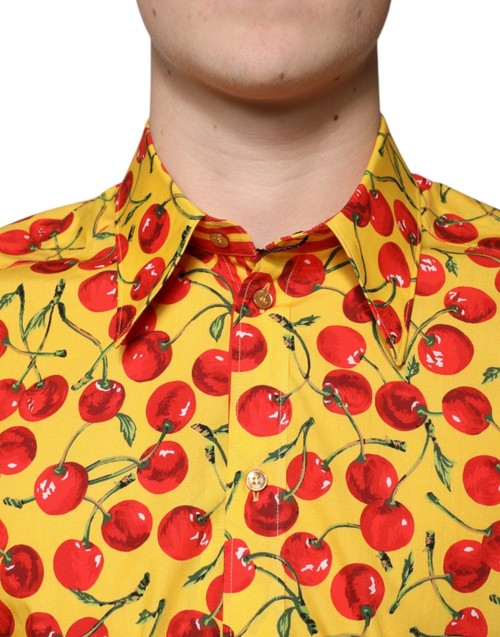 Dolce & Gabbana Yellow Cherry Cotton MARTINI Dress Shirt - Sandy Store ByNet