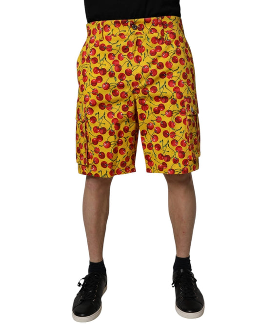 Dolce & Gabbana Yellow Cherry Print Cotton Men Bermuda Shorts - Sandy Store ByNet