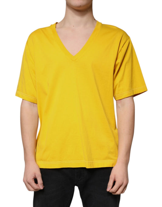 Dolce & Gabbana Yellow Cotton V - neck Short Sleeves T-shirt – IT54 | XL par Dolce & Gabbana | Disponible sur Sandy Store ByNet