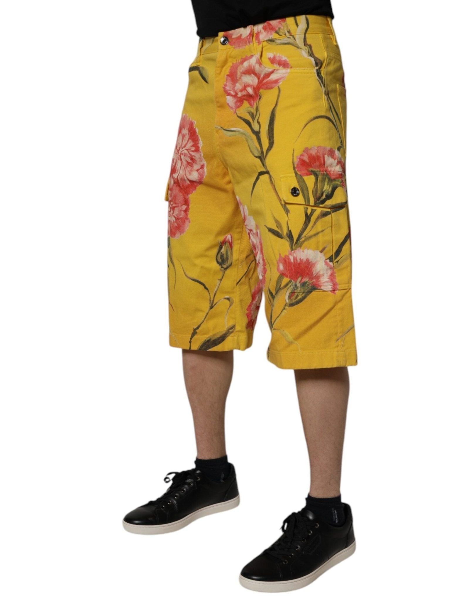 Dolce & Gabbana Yellow Floral Cargo Denim Men Bermuda Shorts - Sandy Store ByNet