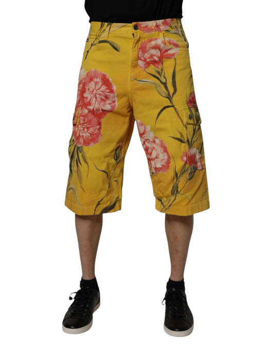 Dolce & Gabbana Yellow Floral Cargo Denim Men Bermuda Shorts - Sandy Store ByNet