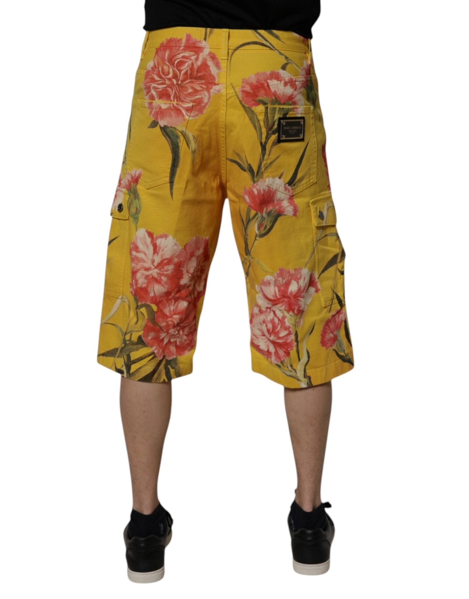 Dolce & Gabbana Yellow Floral Cargo Denim Men Bermuda Shorts - Sandy Store ByNet