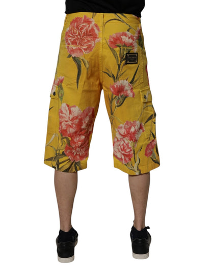 Dolce & Gabbana Yellow Floral Cargo Denim Men Bermuda Shorts - Sandy Store ByNet