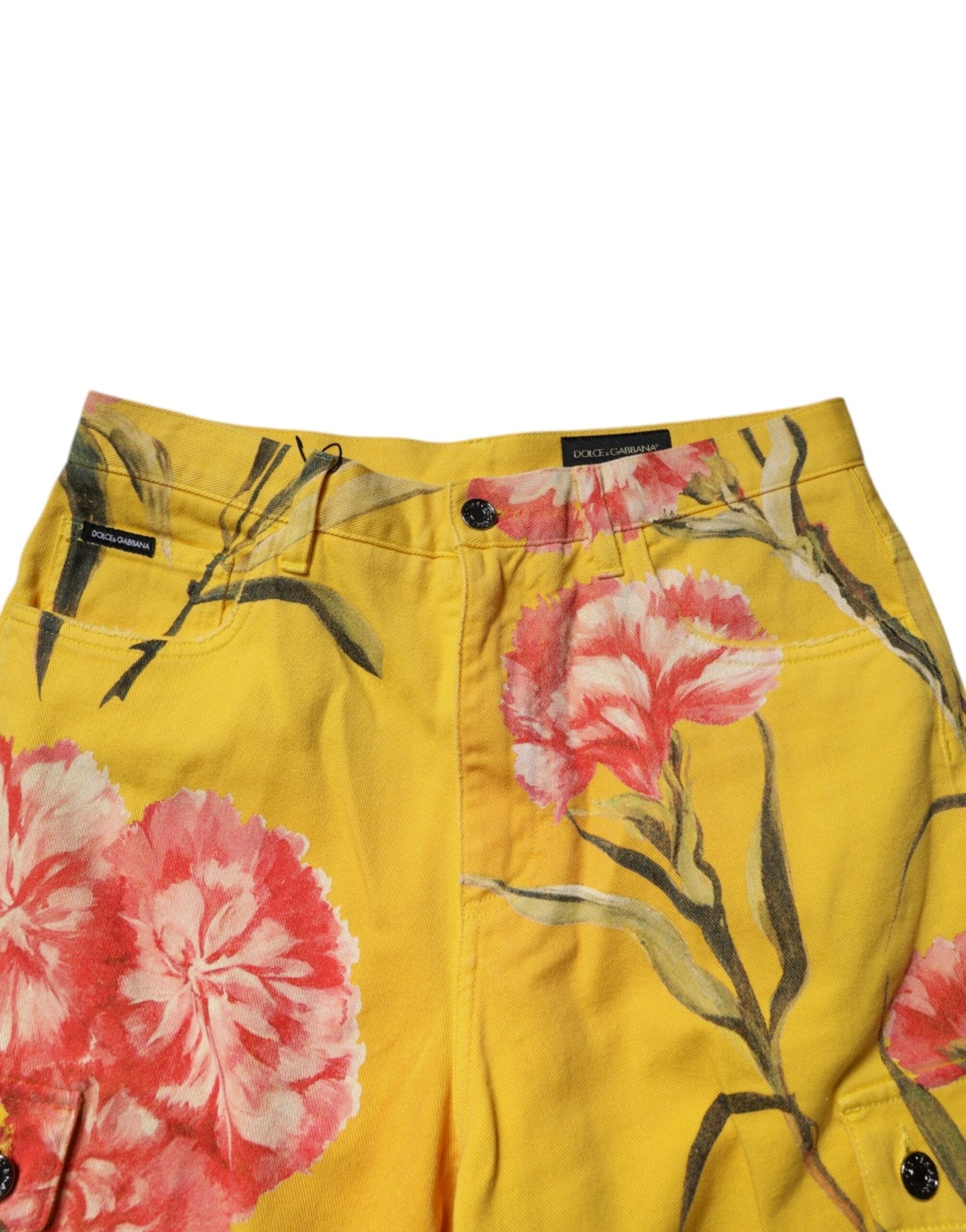 Dolce & Gabbana Yellow Floral Cargo Denim Men Bermuda Shorts - Sandy Store ByNet