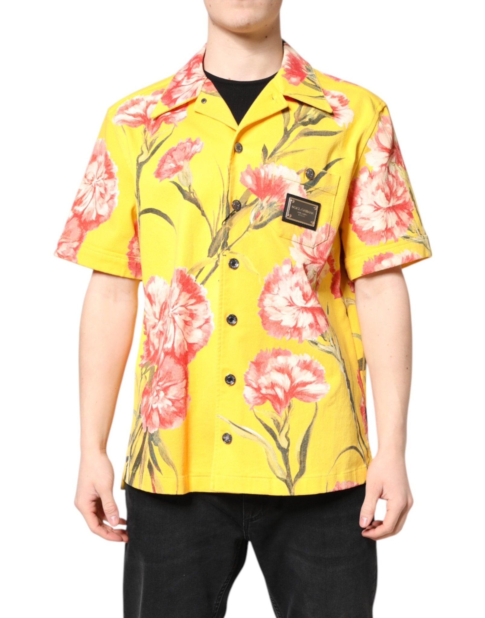 Dolce & Gabbana Yellow Floral Men Button Down Casual Shirt – IT40 | M par Dolce & Gabbana | Disponible sur Sandy Store ByNet