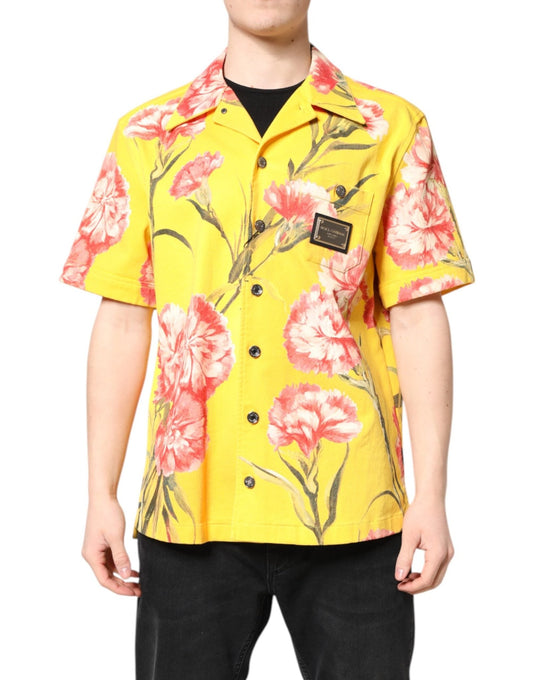 Dolce & Gabbana Yellow Floral Men Button Down Casual Shirt – IT40 | M par Dolce & Gabbana | Disponible sur Sandy Store ByNet