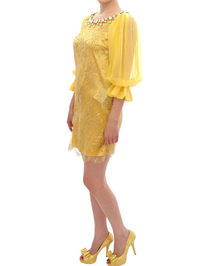 Dolce & Gabbana Yellow Lace Crystal Embellished Mini Dress - Sandy Store ByNet