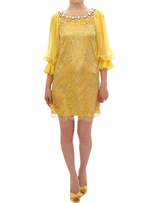 Dolce & Gabbana Yellow Lace Crystal Embellished Mini Dress - Sandy Store ByNet