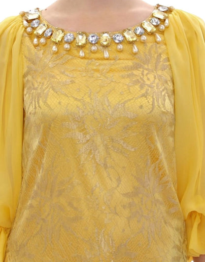Dolce & Gabbana Yellow Lace Crystal Embellished Mini Dress - Sandy Store ByNet