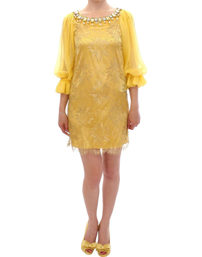 Dolce & Gabbana Yellow Lace Crystal Embellished Mini Dress - Sandy Store ByNet