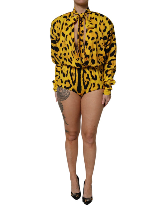 Dolce & Gabbana Yellow Leopard Long Sleeves Jumpsuit Dress – IT36|XXS par Dolce & Gabbana | Disponible sur Sandy Store ByNet