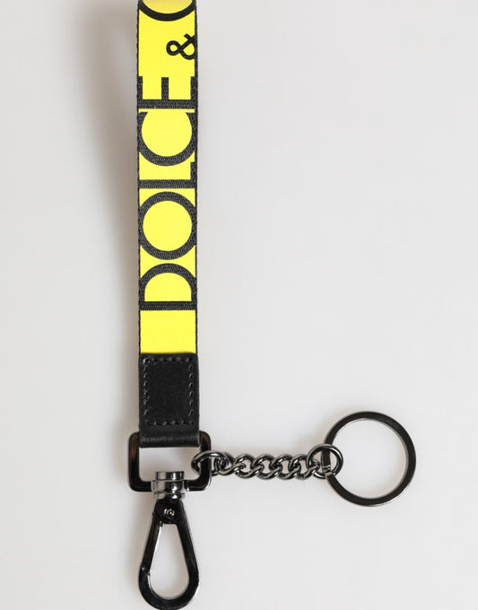 Dolce & Gabbana Yellow Logo Nylon Silver Brass Holder Keychain Keyring – par Dolce & Gabbana | Disponible sur Sandy Store ByNet