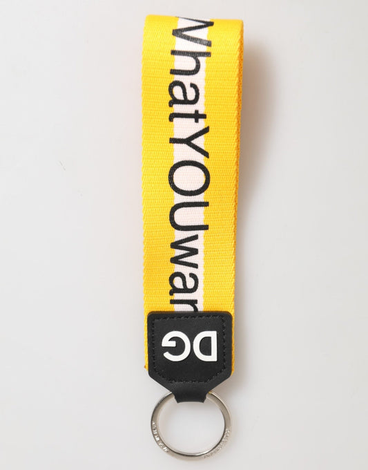 Dolce & Gabbana Yellow Logo Polyester Silver Brass Holder Keychain Keyring – par Dolce & Gabbana | Disponible sur Sandy Store ByNet
