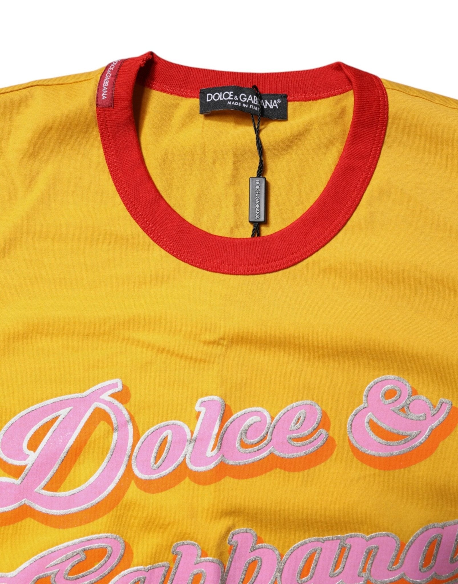 Dolce & Gabbana Yellow Printed Cotton Short Sleeves T-shirt - Sandy Store ByNet
