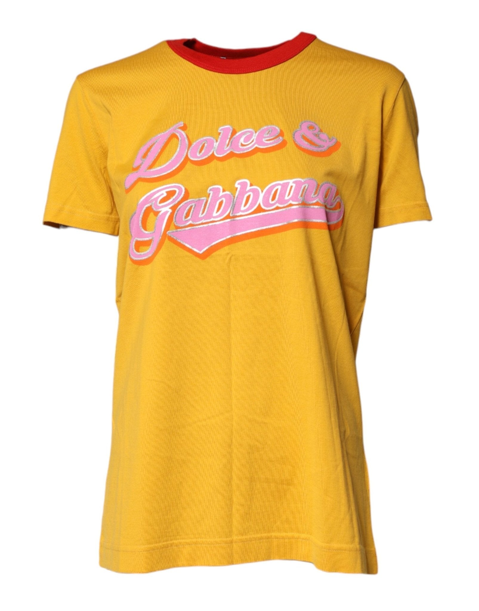 Dolce & Gabbana Yellow Printed Cotton Short Sleeves T-shirt - Sandy Store ByNet