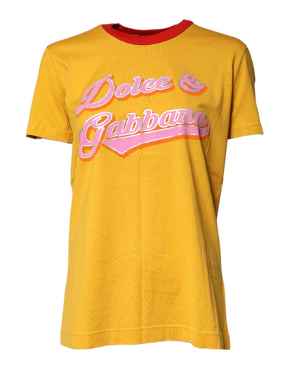 Dolce & Gabbana Yellow Printed Cotton Short Sleeves T-shirt - Sandy Store ByNet