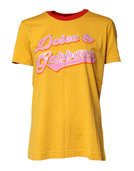 Dolce & Gabbana Yellow Printed Cotton Short Sleeves T-shirt - Sandy Store ByNet