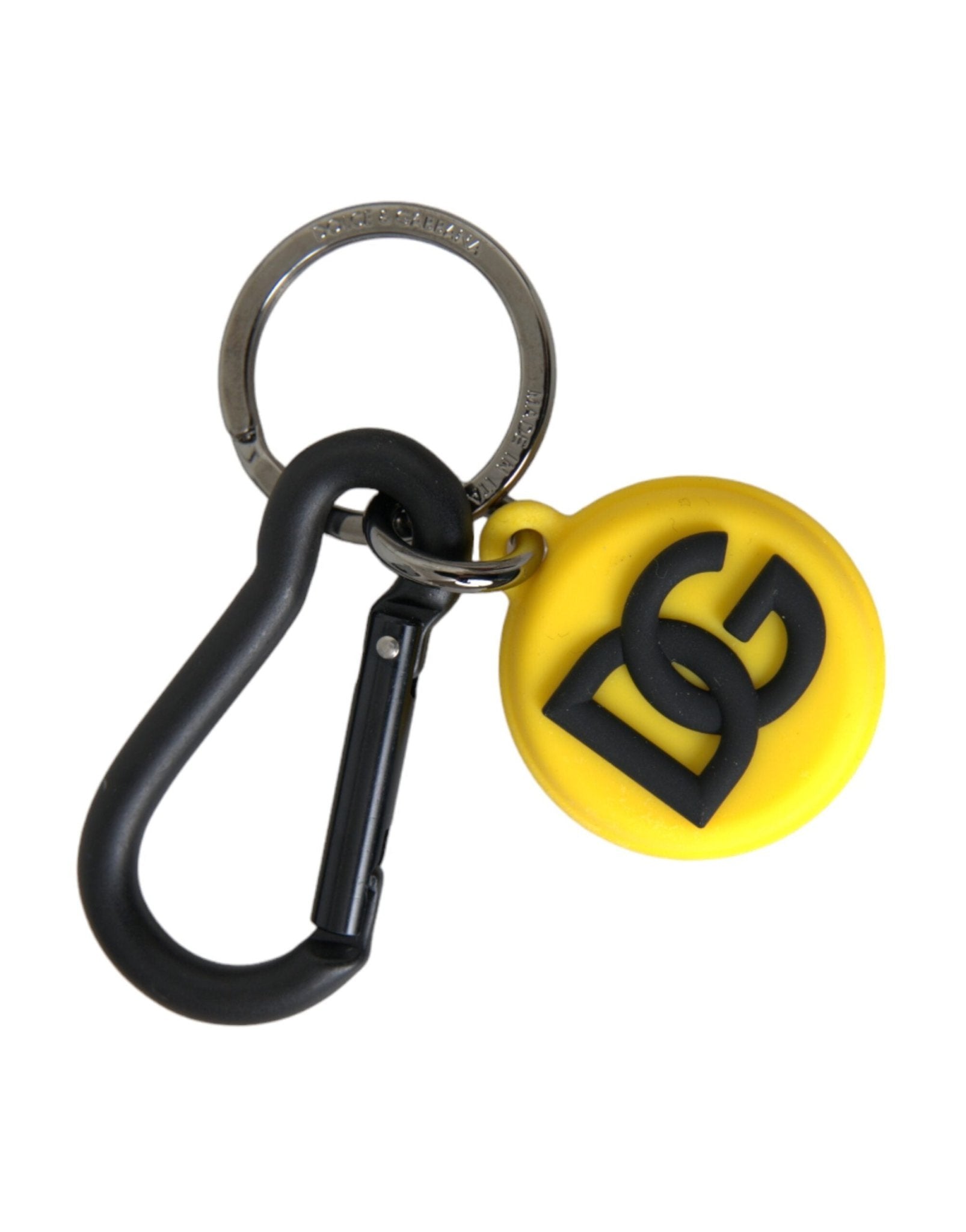 Dolce & Gabbana Yellow Rubber DG Logo Round Brass Metal Keyring Keychain - Sandy Store ByNet