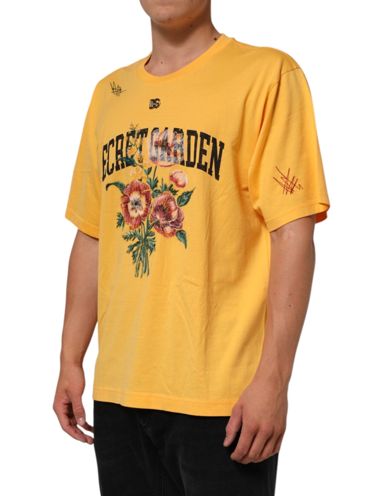 Dolce & Gabbana Yellow Secret Graden Floral Cotton CrewNeck T-shirt – IT50 | L par Dolce & Gabbana | Disponible sur Sandy Store ByNet