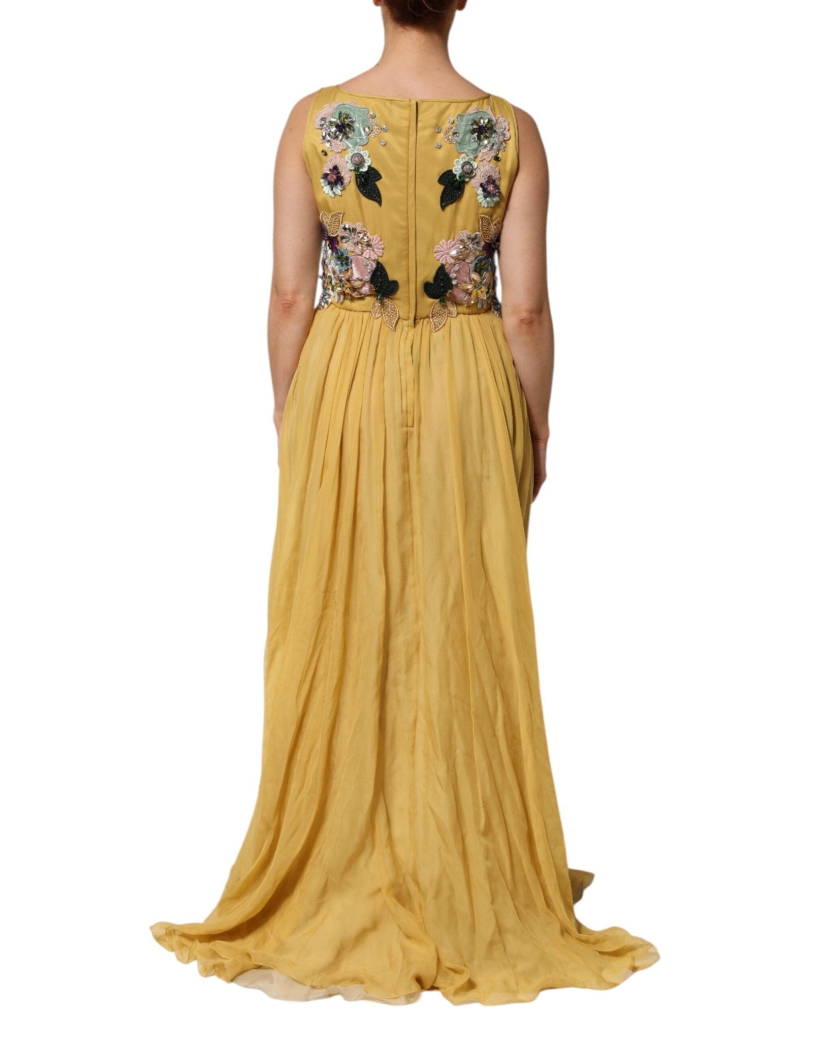 Dolce & Gabbana Yellow Silk Floral Embroidered Maxi Dress – IT46|XL par Dolce & Gabbana | Disponible sur Sandy Store ByNet