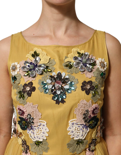 Dolce & Gabbana Yellow Silk Floral Embroidered Maxi Dress – IT46|XL par Dolce & Gabbana | Disponible sur Sandy Store ByNet
