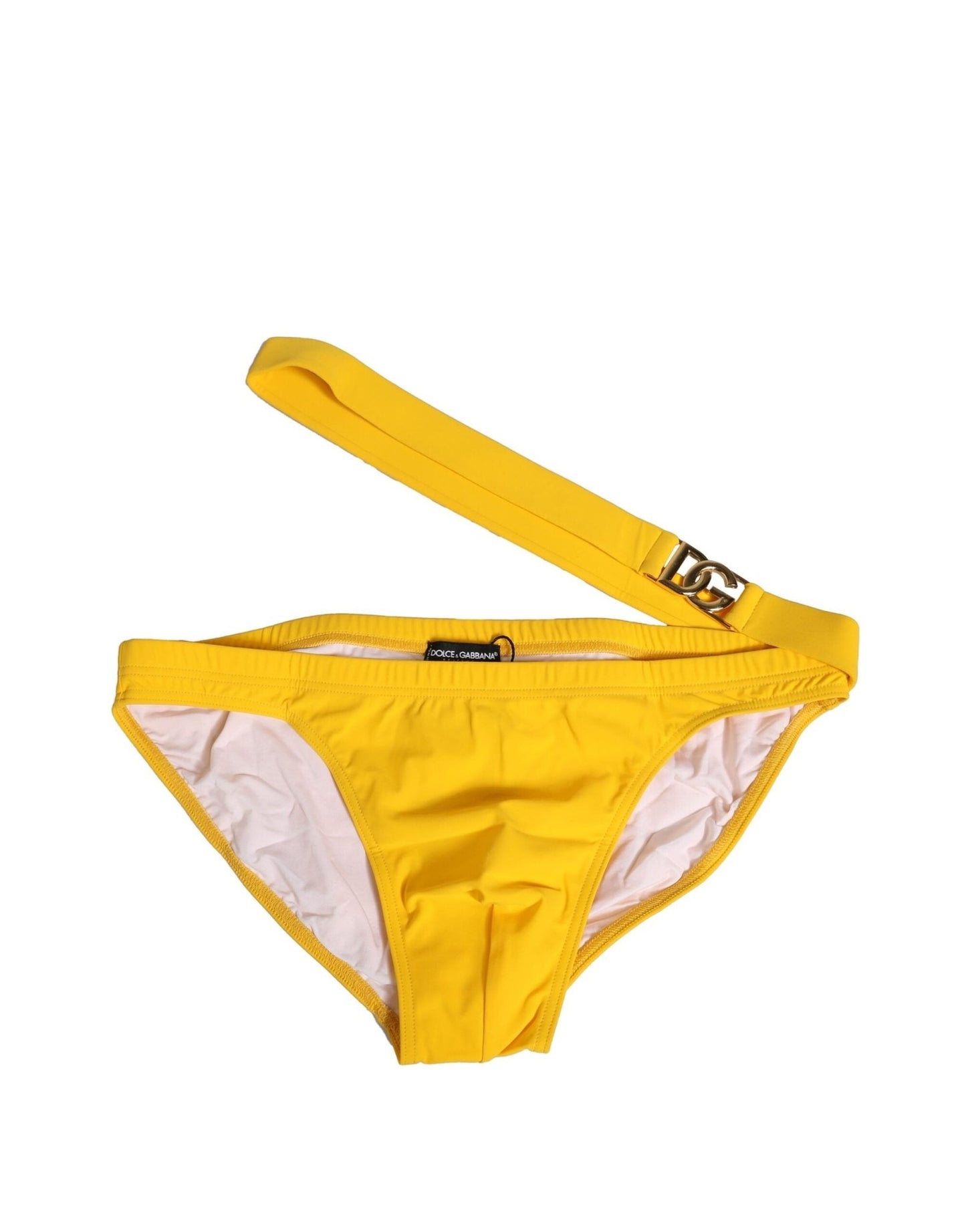 Dolce & Gabbana Yellow Waistband Logo Beachwear Brief Swimwear – IT4 | S par Dolce & Gabbana | Disponible sur Sandy Store ByNet