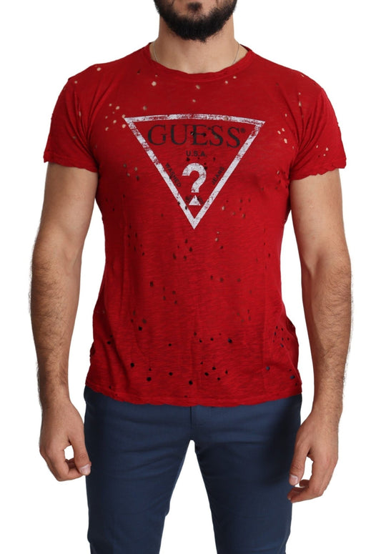 Guess Red Cotton Logo Print Men Casual Top Perforated T-shirt – L par Guess | Disponible sur Sandy Store ByNet