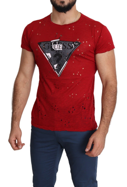 Guess Red Cotton Logo Print Men Casual Top Perforated T-shirt – L par Guess | Disponible sur Sandy Store ByNet