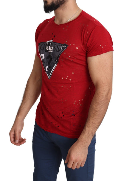 Guess Red Cotton Logo Print Men Casual Top Perforated T-shirt – L par Guess | Disponible sur Sandy Store ByNet
